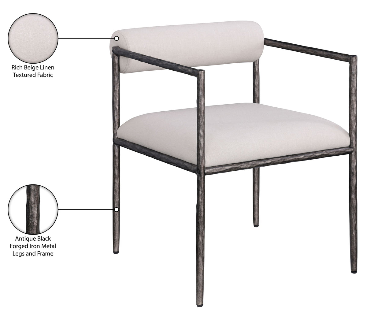 Axis - Linen Textured Beige Fabric Upholstered Dining Chair (Set of 2)