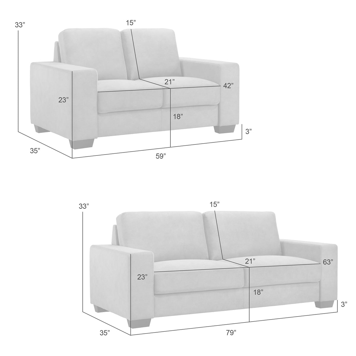 Yvonne - 2-Piece Living Room Set (Sofa & Loveseat)