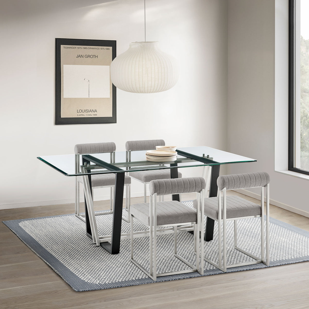 Kai Anastasia - Rectangular Glass Dining Table Set - Brushed Base