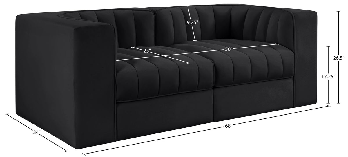 Rummi - Velvet Performance Fabric Upholstered 2 Piece Modular Loveseat