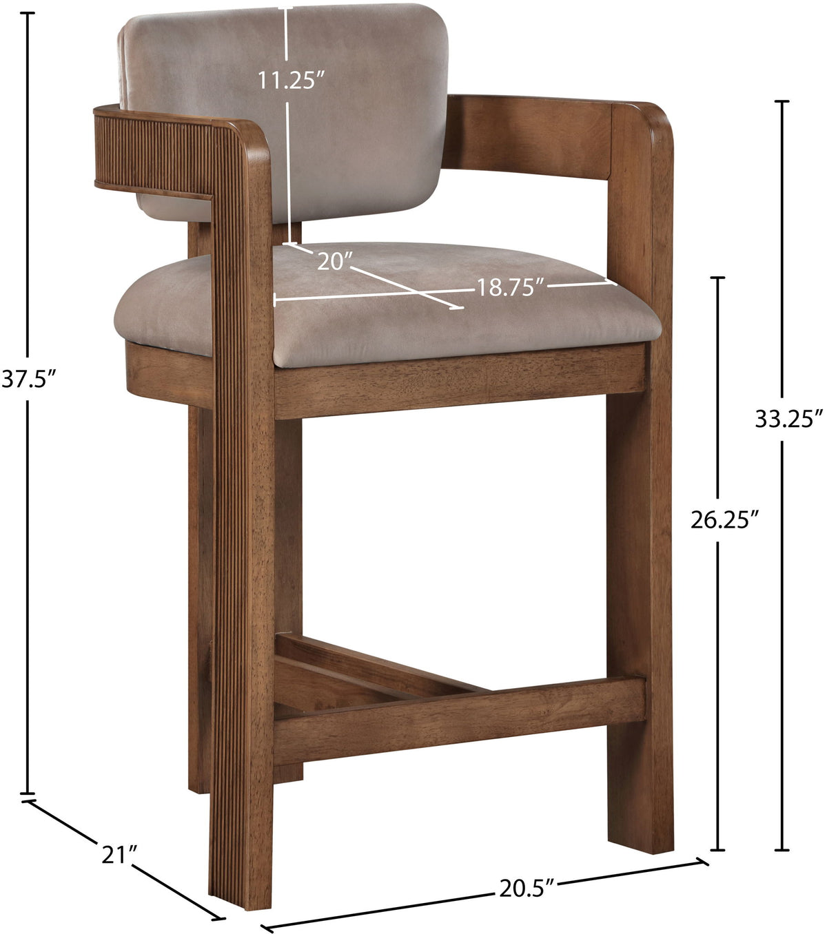 Sacha - Velvet Stool With Brown Base
