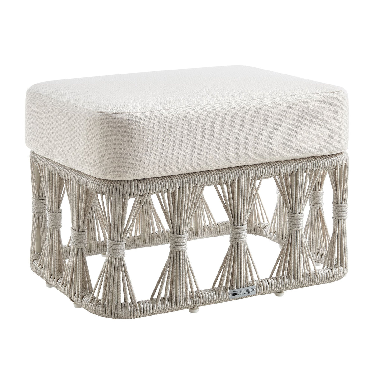 Breeze - Cream Metal Outdoor Ottoman With Cushions - Pearl