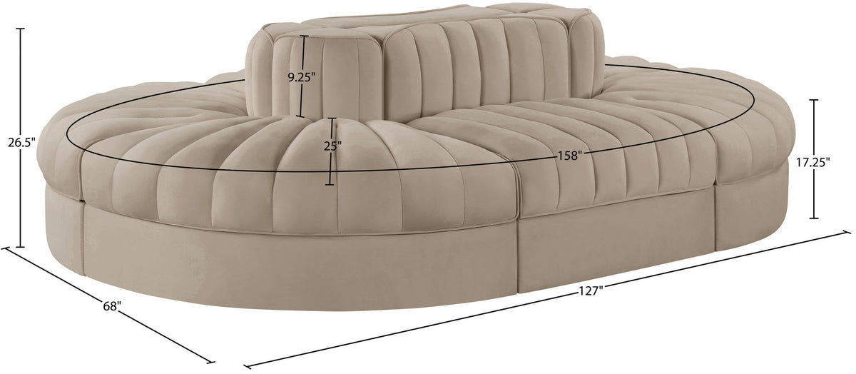 Rummi - Oval Velvet Performance Fabric Upholstered 6 Piece Modular Sectional