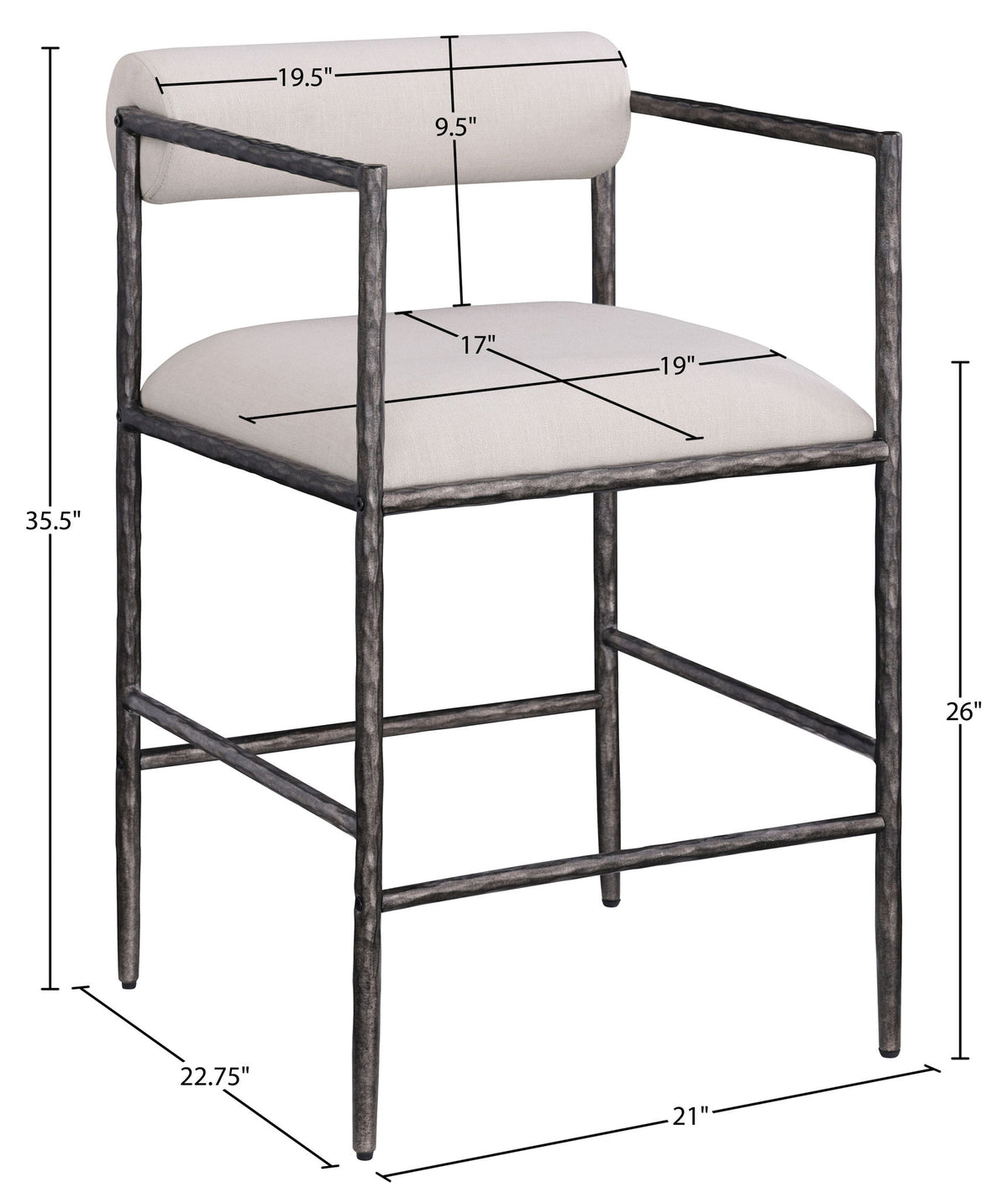 Axis - Linen Textured Beige Fabric Upholstered Counter Stool (Set of 2)