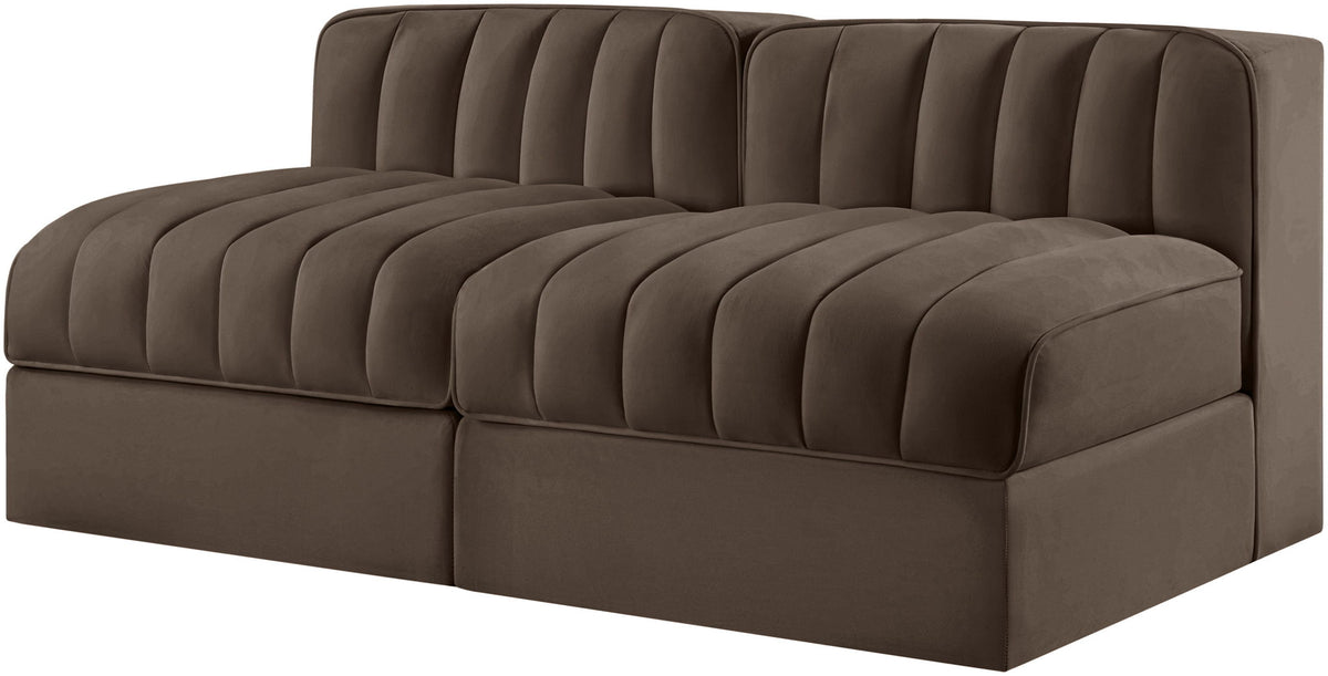 Rummi - Velvet Performance Fabric Upholstered 2 Piece Modular Armless Loveseat