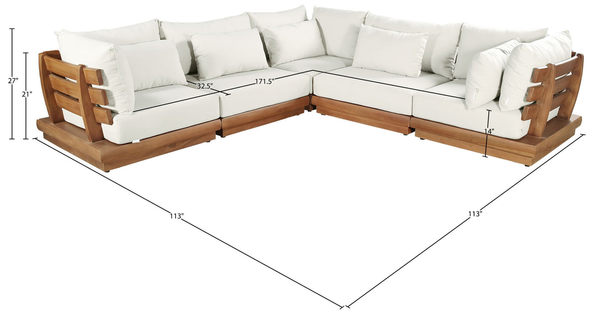 Mirella - 5 Piece Water Resistant Fabric Upholstered Outdoor Patio Modular Sectional