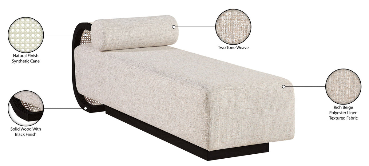 Zephyr - Linen Textured Fabric Upholstered Chaise - Painted Black Base