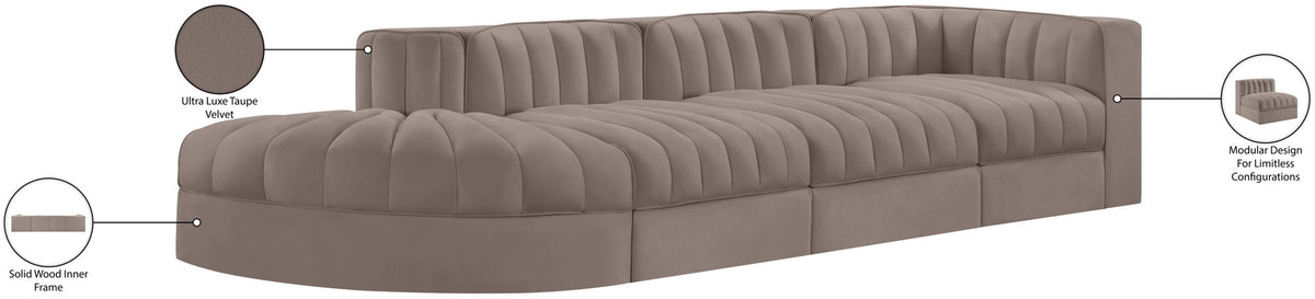 Rummi - Velvet Performance Fabric Upholstered 4 Piece Modular Sectional With Reverse Corner Chair