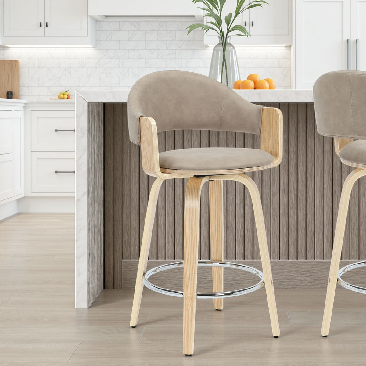 Daxton - Swivel Counter Height Round Back Wood Bar Stool With Faux Leather Seat