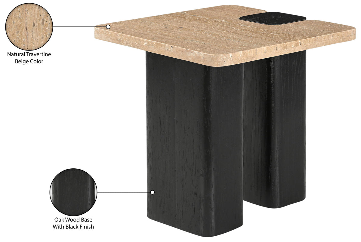 Ravenna - Genuine Travertine Top And Oak Wood Base Table