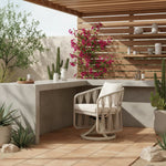 Breeze - Cream Metal Outdoor Swivel Dining Chair With Cushions - Pearl