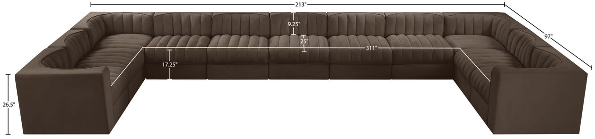 Rummi - Velvet Performance Fabric Upholstered 11 Piece Modular Sectional