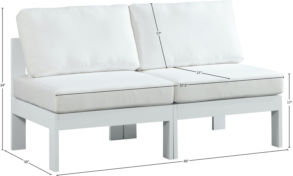 Nizuc - Outdoor Patio 2 Seat Armless Modular Sofa With White Frame