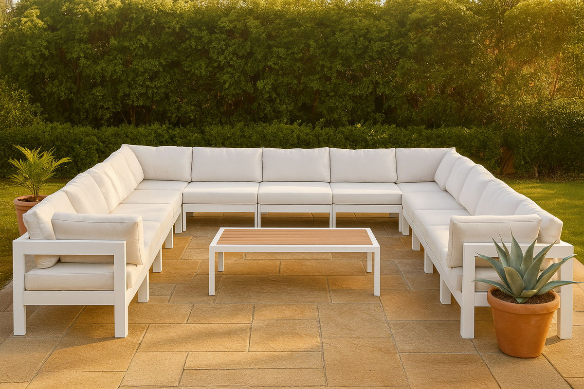 Nizuc - Outdoor Patio 13 Piece Modular Sectional With White Frame