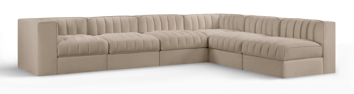 Rummi - Velvet Performance Fabric Upholstered 6 Piece Modular Sectional