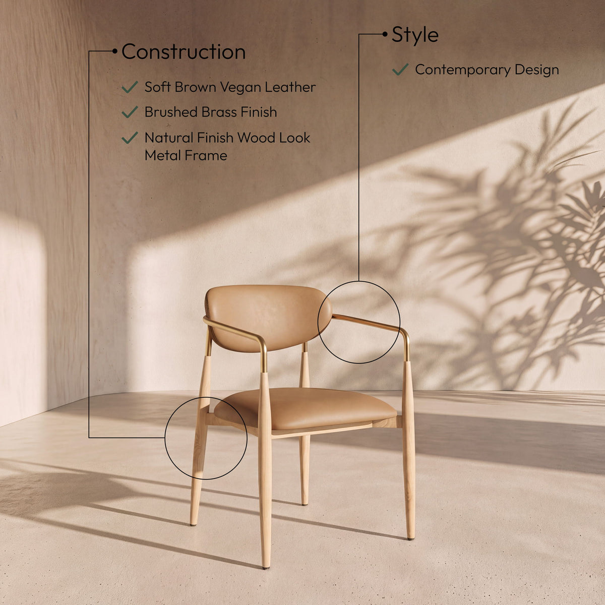 Ronda - Vegan Leather Upholstered Dining Arm Chair - Natural Legs