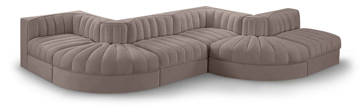 Rummi - Rounded Velvet Performance Fabric Upholstered 6 Piece Modular Sectional