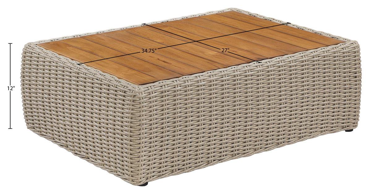 Seacrest - Teak Wood And Wicker Outdoor Patio Coffee Table