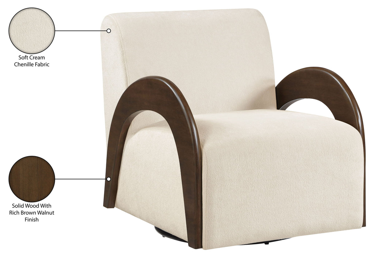 Neria - Chenille Fabric Upholstered Swivel Accent Chair - Painted Brown Base