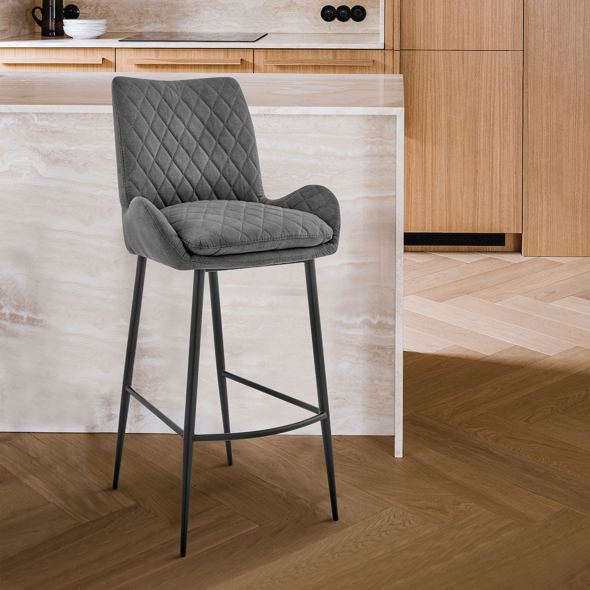 Panama - Fabric 30" Bar Height Bar Stool (Set of 2) - Charcoal / Black