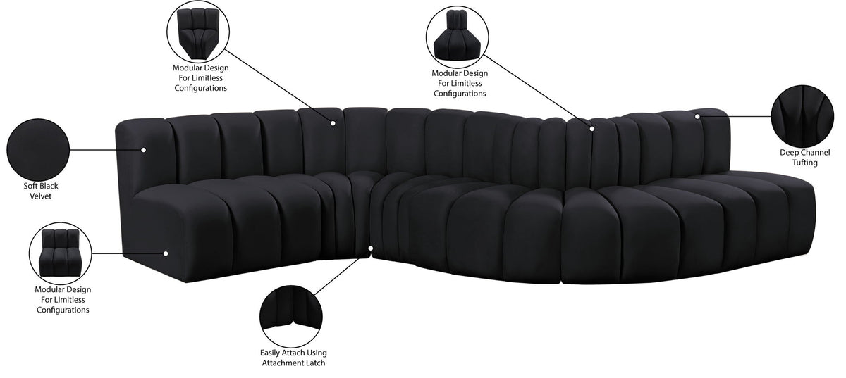 Arc - Velvet 6 Piece Curved Modular Sofa