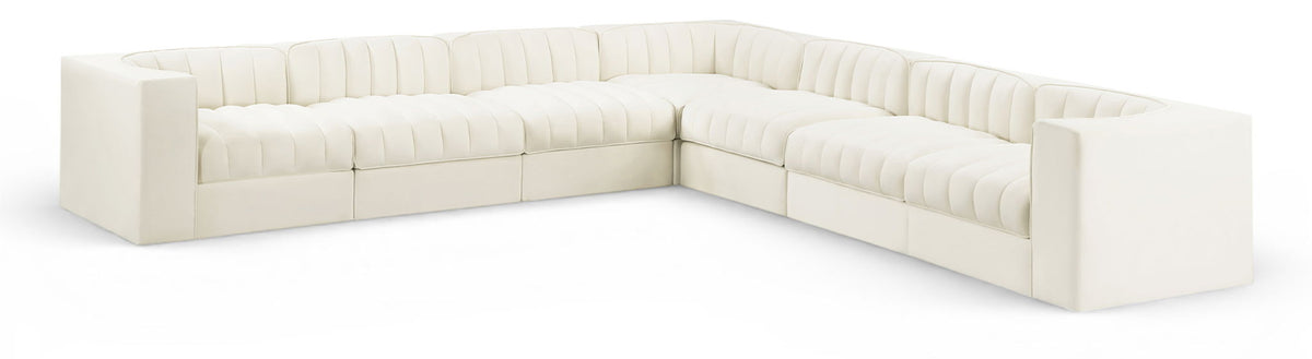 Rummi - Symmetrical Velvet Performance Fabric Upholstered 7 Piece Modular Sectional (With 3 Corner Chairs)