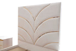 White Laura Velvet Upholstered Platform Bed with Gold Detailing | Galaxy