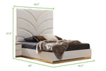 White Laura Velvet Upholstered Platform Bed with Gold Detailing | Galaxy