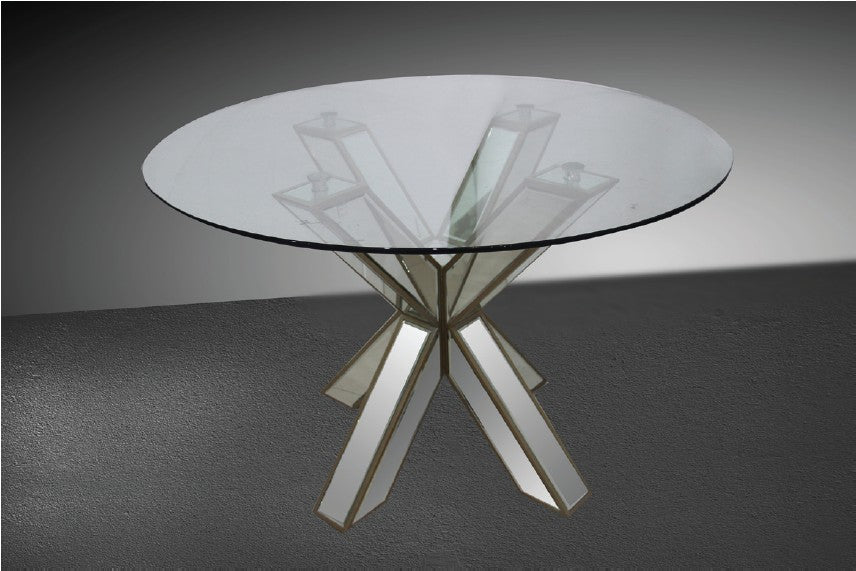 Hancock Transitional Mirrored Round Glass Dining Table by VIG Furniture - View 1