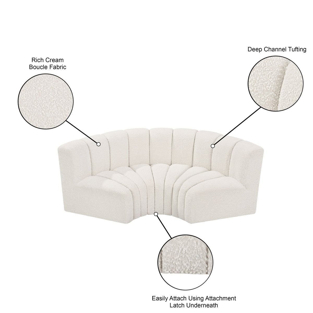 Arc - Boucle Fabric 3 Piece Modular U-Shaped Sofa