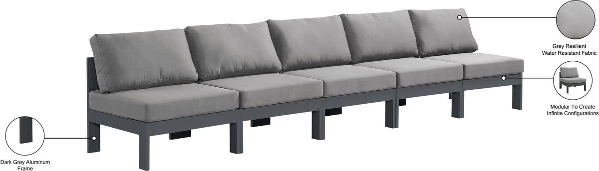 Nizuc - Outdoor Patio 5 Seat Modular Armless Sofa With Gray Frame