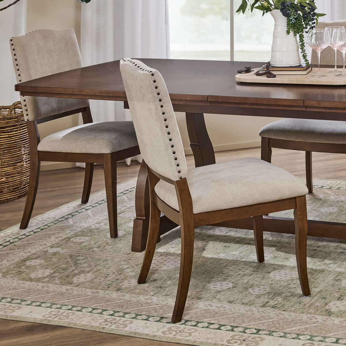 Bellevue - Upholstered Dining Chairs (Set of 2) - Light Gray / Whiskey Brown