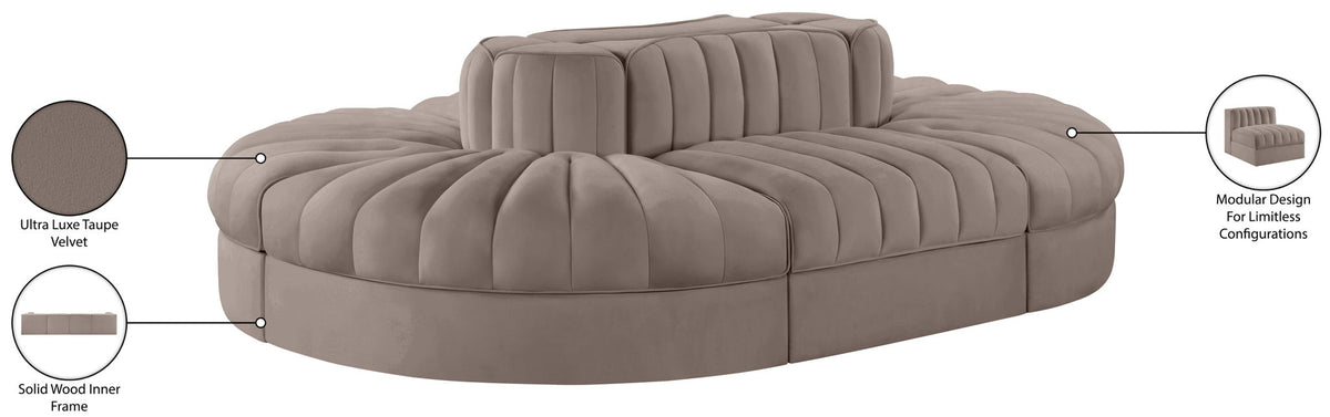 Rummi - Oval Velvet Performance Fabric Upholstered 6 Piece Modular Sectional