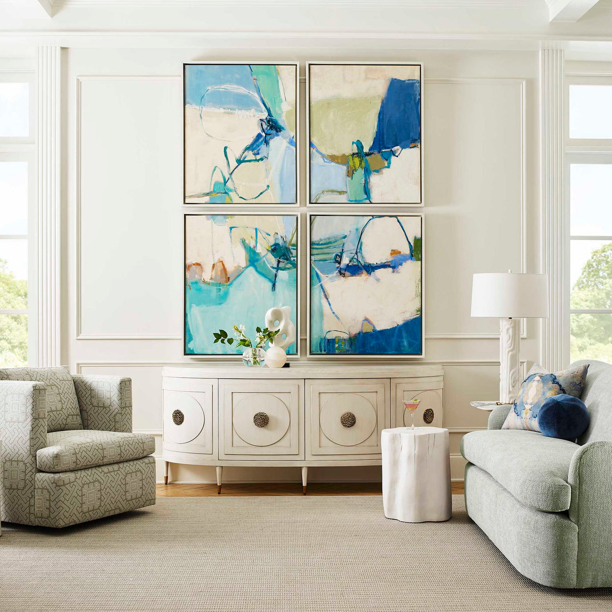 Cool Outlook - Framed Canvases (Set of 4) - Black / Blue / Green