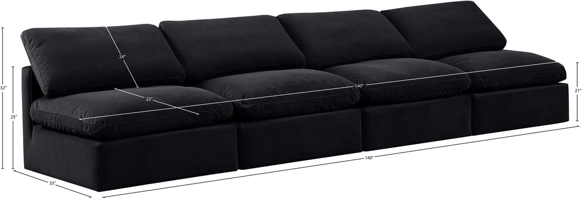Indulge - Velvet 4 Seat Modular Armless Sofa