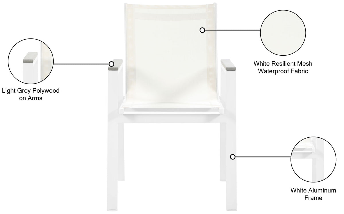 Nizuc - Outdoor Patio Dining Arm Chair With White Frame And Gray Arms (Set of 2)
