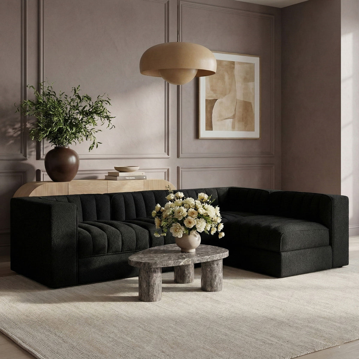 Rummi - Velvet Performance Fabric Upholstered 4 Piece Modular Sectional