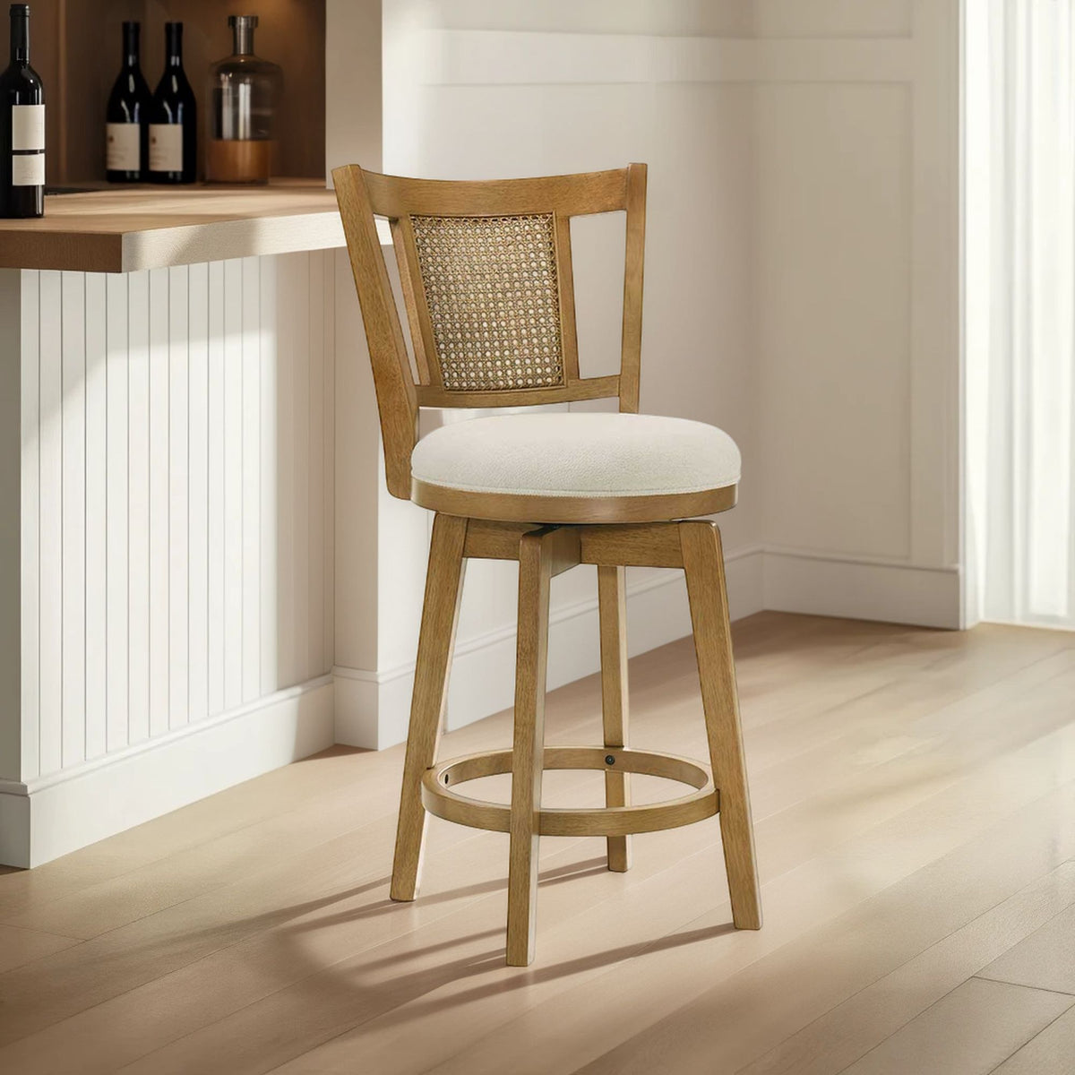 Isla - 30" Amber Glow Bar Height Rubberwood Swivel Barstool