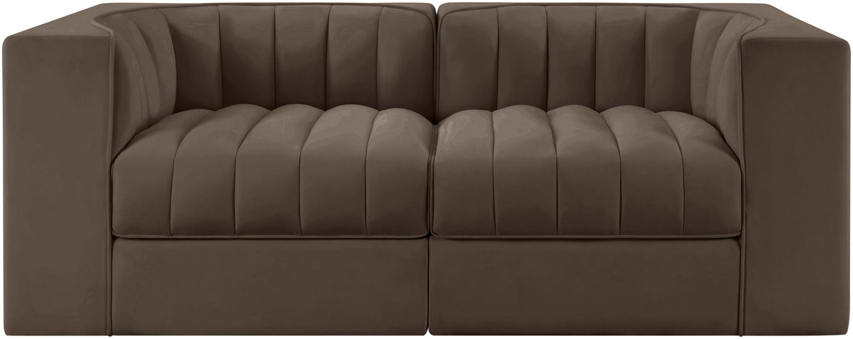 Rummi - Velvet Performance Fabric Upholstered 2 Piece Modular Loveseat