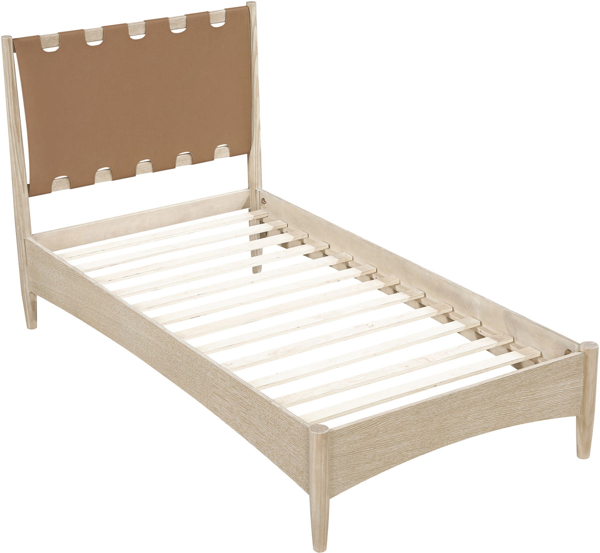 Santos - Vegan Leather Headboard And Wood Bed - Waxed Natural Frame