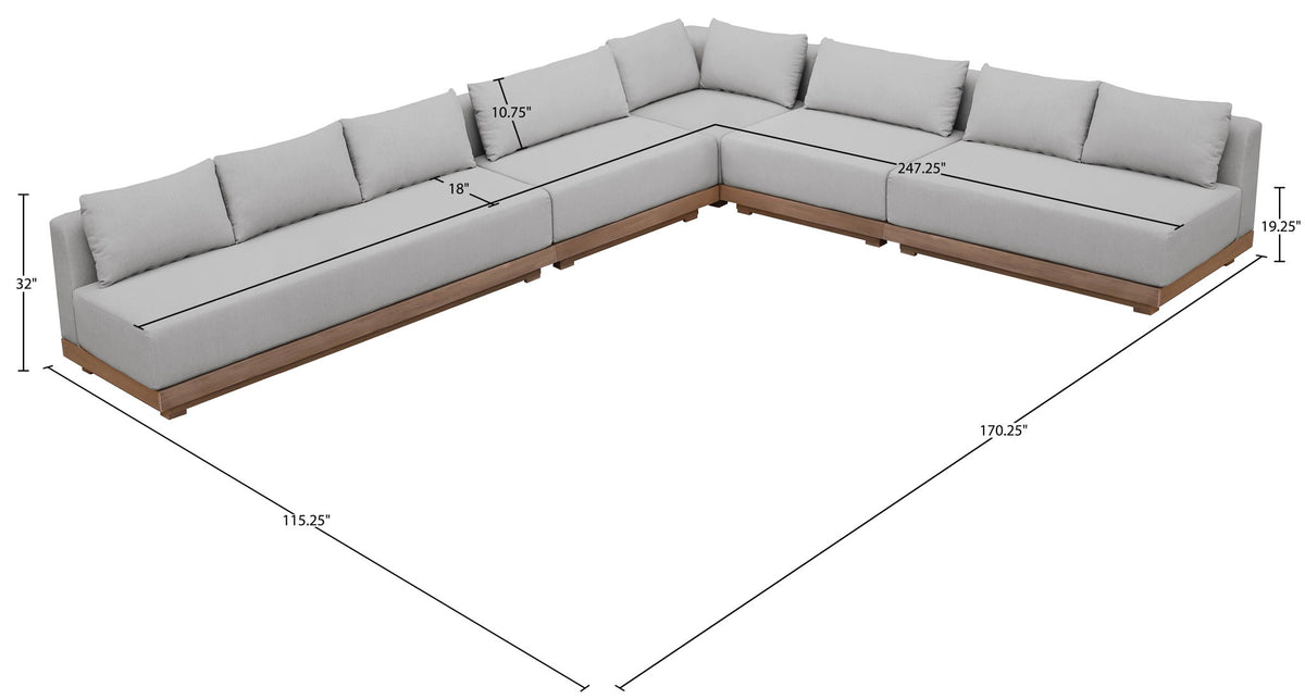 Solace - Olefin 5 Piece Outdoor Patio Modular Sectional