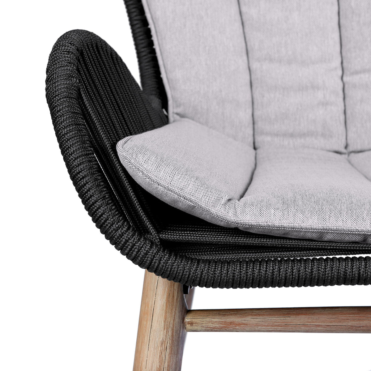 Fanny - Outdoor Patio Dining Chair - Light Eucalyptus Wood And Charcoal Rope