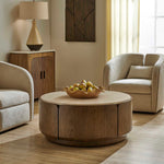 Tindall - Round Travertine Coffee Table - Brown / White / Woodtone
