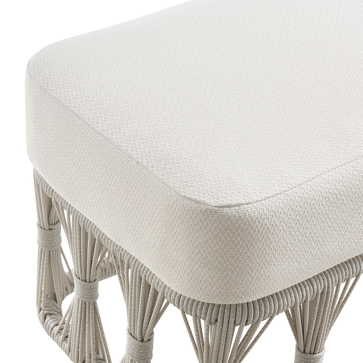 Breeze - Cream Metal Outdoor Ottoman With Cushions - Pearl