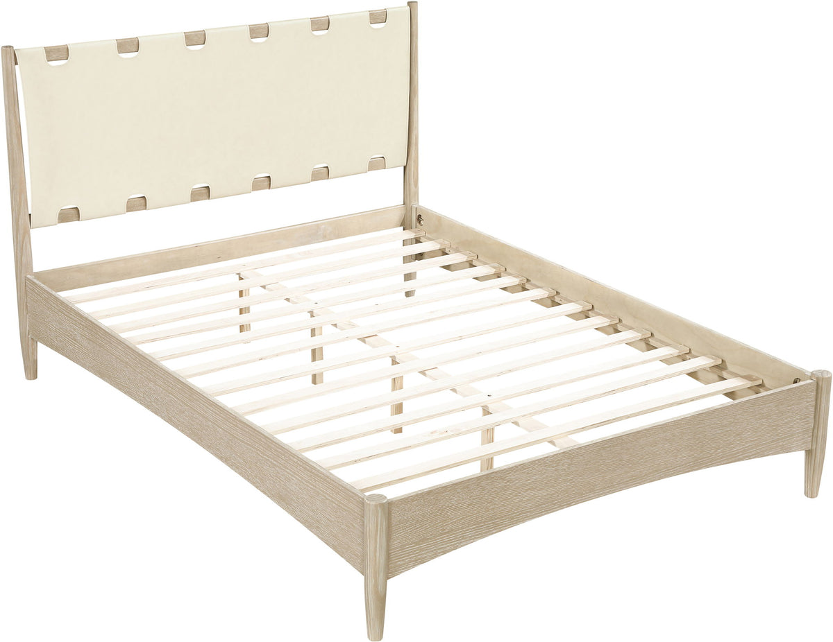 Santos - Vegan Leather Headboard And Wood Bed - Waxed Natural Frame