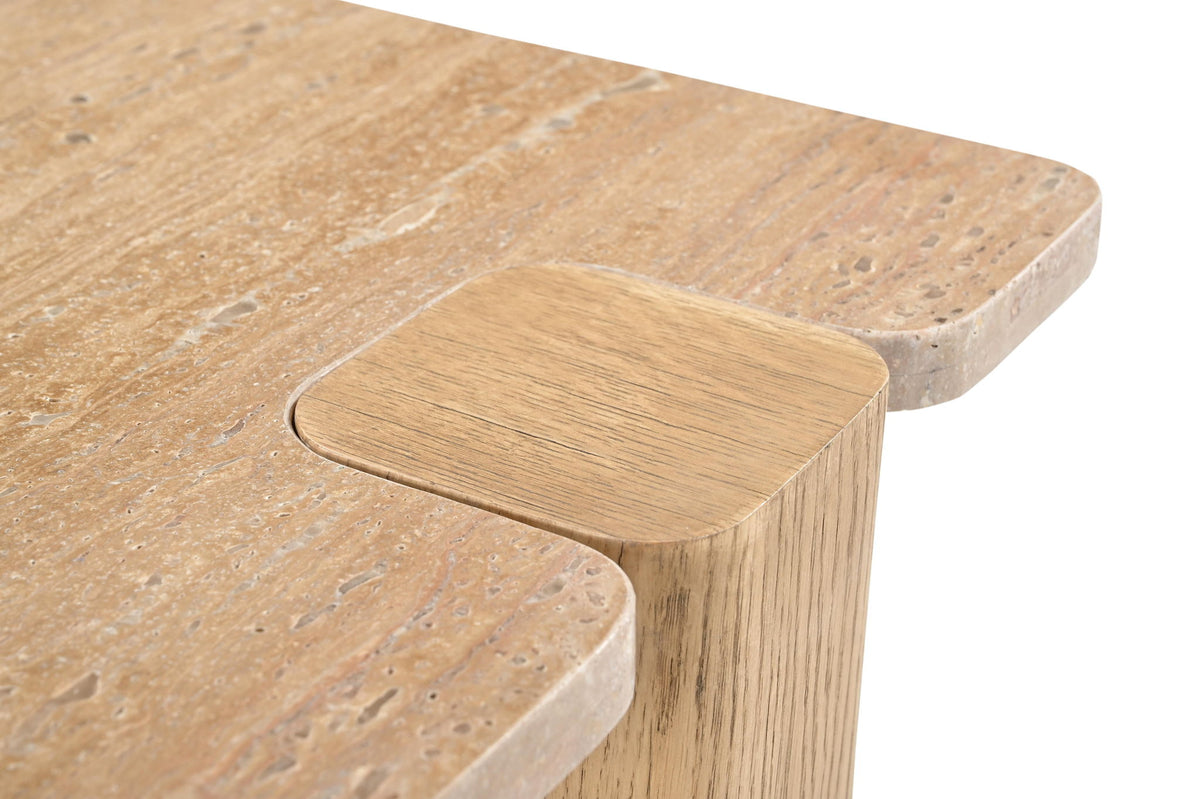 Ravenna - Genuine Fabric Travertine And Oak Wood Table