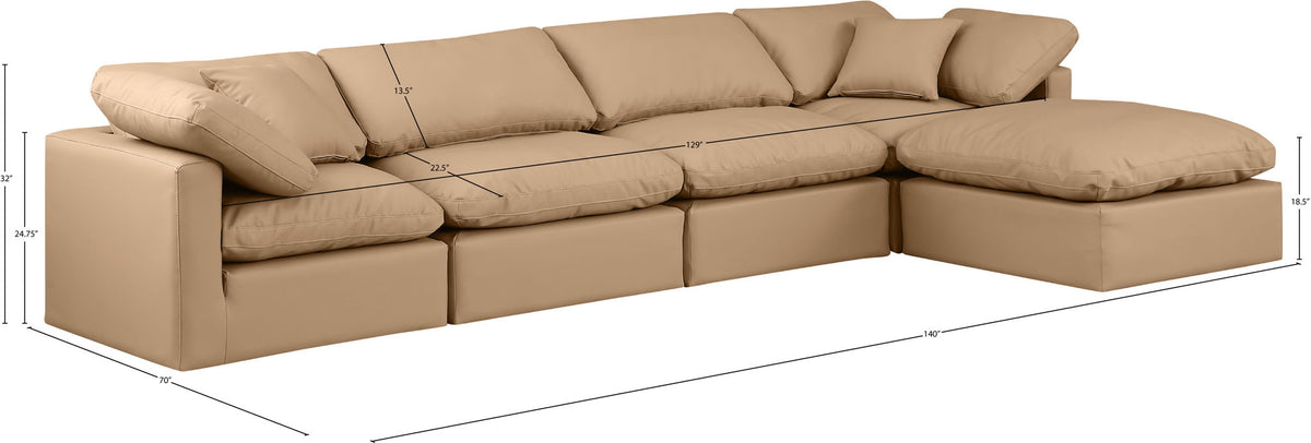 Indulge - Faux Leather 5 Piece Modular Sectional With Chaise - Tan