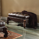 Versailles - Ottoman - Two Tone Dark Brown Synthetic Leather & Cherry Oak