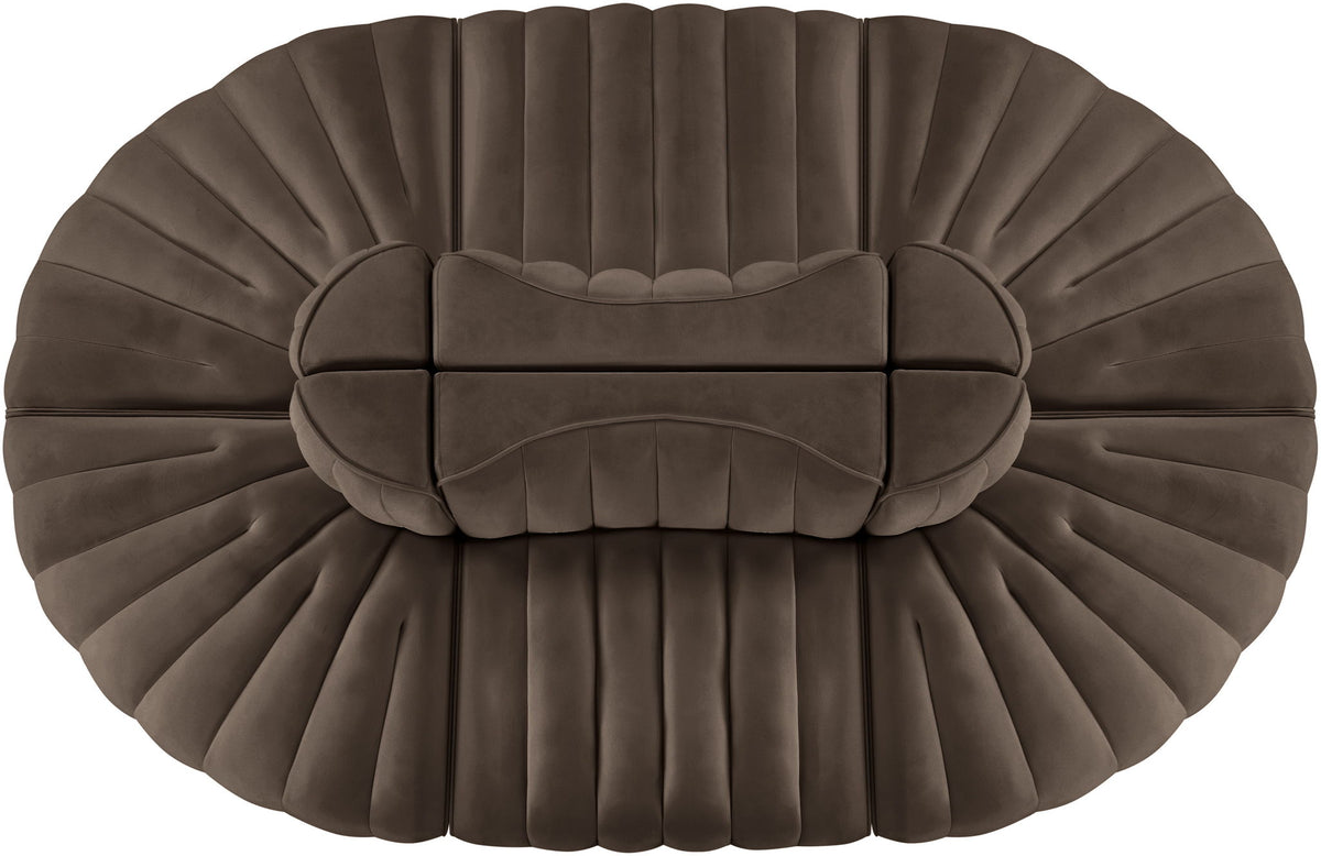 Rummi - Oval Velvet Performance Fabric Upholstered 6 Piece Modular Sectional