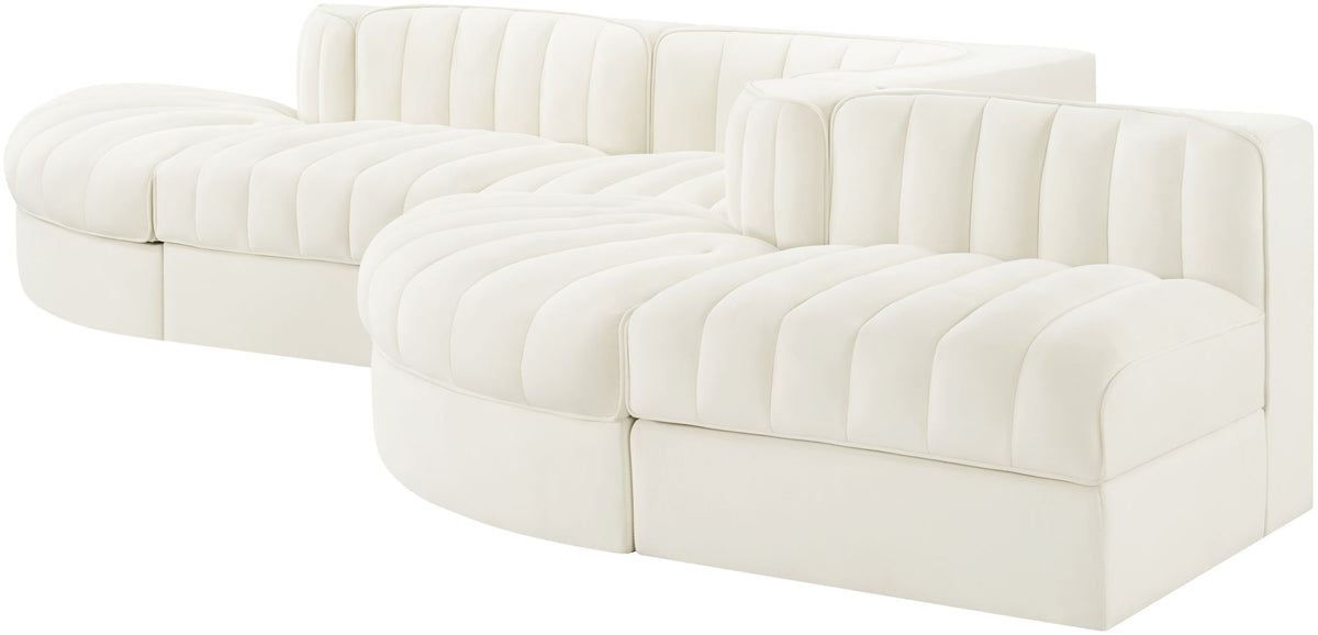 Rummi - Rounded Velvet Performance Fabric Upholstered 5 Piece Modular Sectional